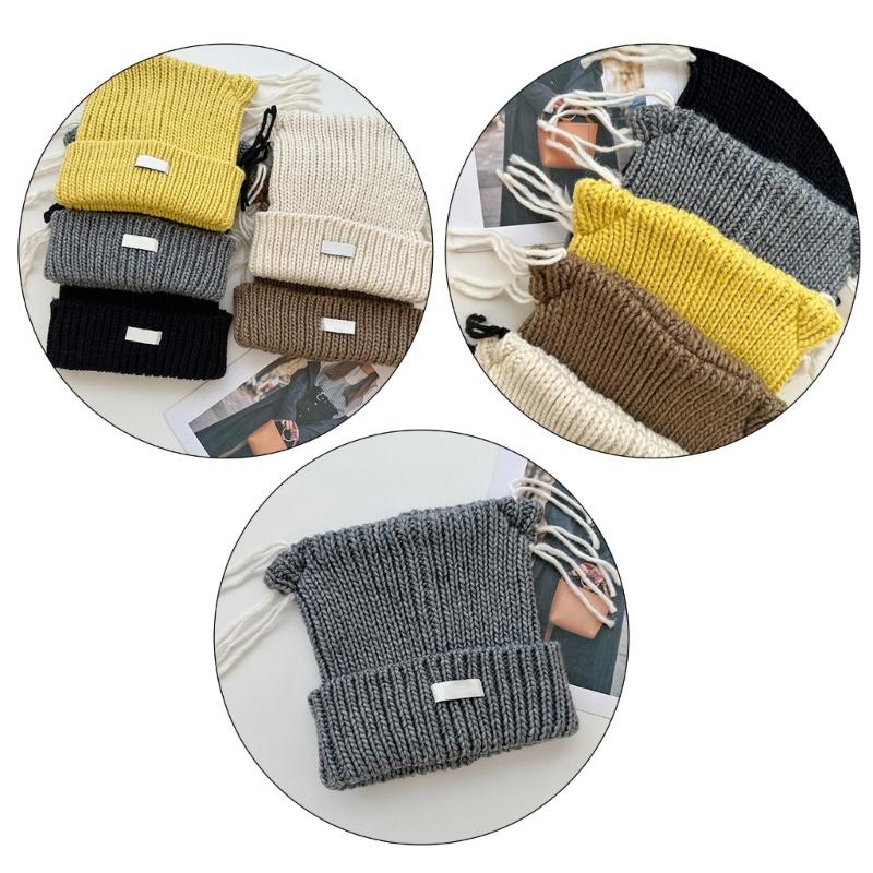 Cats Ear Knitted Hat Tassels Letter Decration Hat Foldable Fuzzy Winter Hat for Youthful Stylish Look