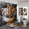 4Pcs Snuggling Tigers Shower Curtain Set with Non-Slip Bath Mat, Toilet Lid Cover, Contour Rug & 12 Hooks, Bathroom Decor