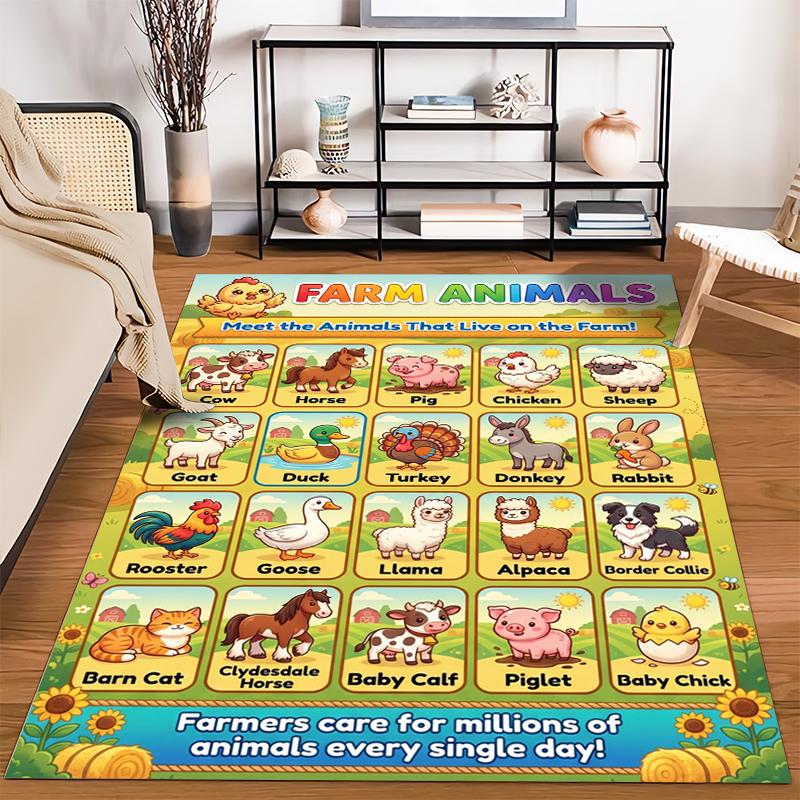 Farm Animals Illustration Rug Non-slip rug suitable for living room and bedroom sofas.