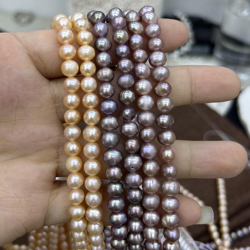1String, Yellow Purple Multicolor Natural Freshwater Pearls, Handmade Potato Pearl Beads for Jewelry Making DIY Crafts (Beads 5-6mm, Length 36cm)