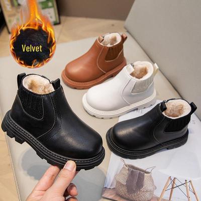 Children's Winter Velvet Short British Martin Boots with Soft Soles and Side Zipper for Boys and Girls