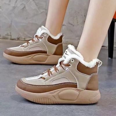 High Top Snow Boots Plush Sports Shoes Increased Leather Women's Short Boots Korean Cotton Shoes