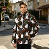 Men's Halloween Print Flannel Zip-Up Sweatshirt, Plus Size Stand Collar Casual Fall Winter Top