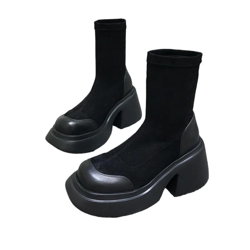 

Модные осенние высокие короткие ботинки на толстой подошве, классические туфли на танкетке, модные повседневные и удобные женские спортивные ботинки 40 чёрный