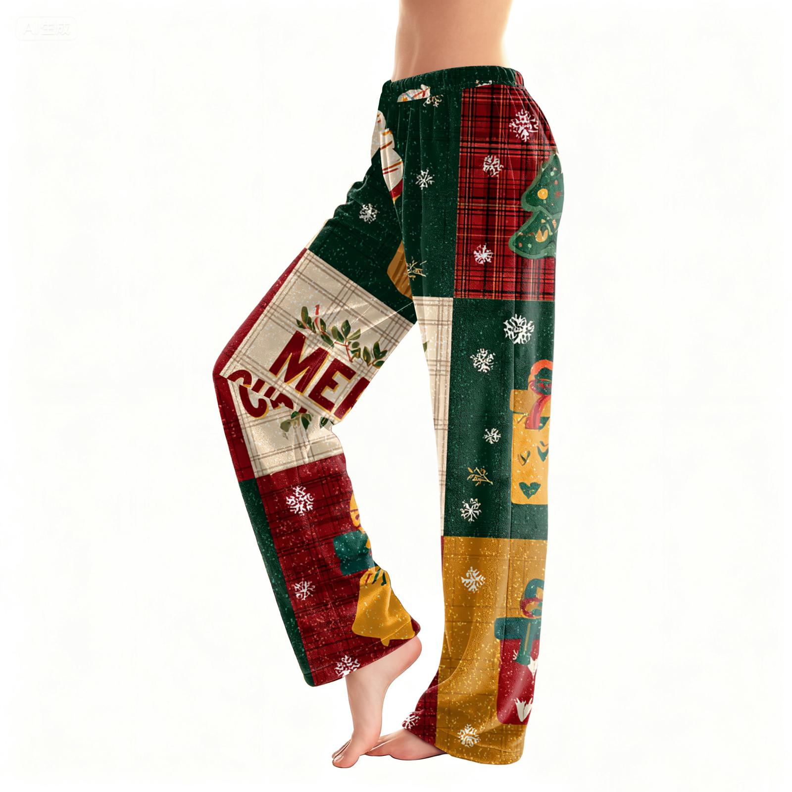 

Женские повседневные модные фланелевые брюки с рождественским принтом, пижамные брюки XL