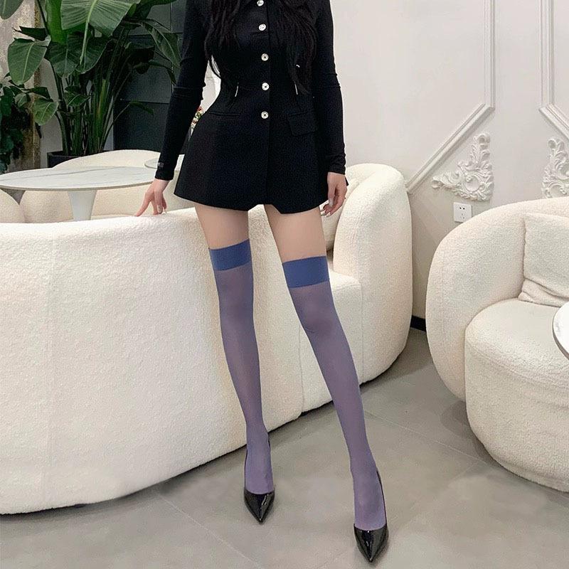Women Glitter Thigh High Stockings 12D Summer Ultra-thin Ladies Collant Sexy Lingerie See Through Stockings Wide Rib Top Details