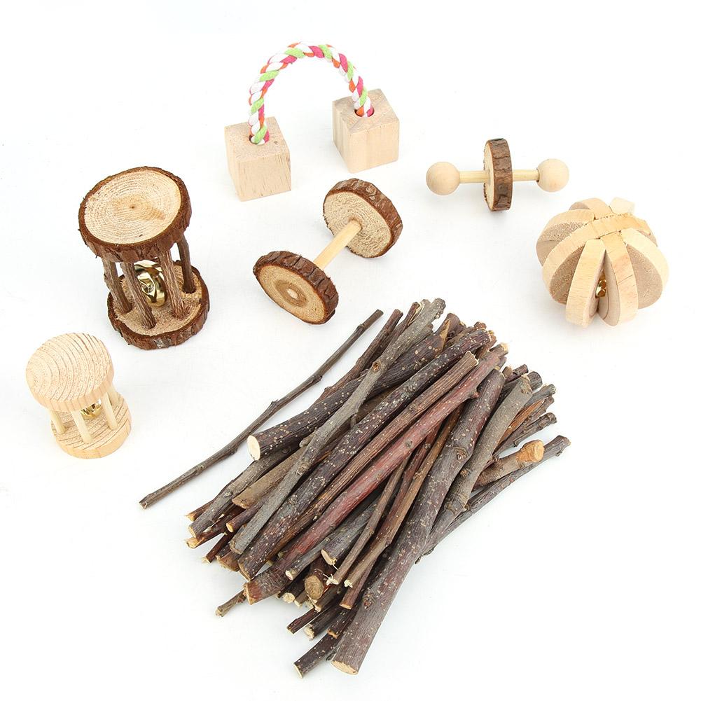 Wooden Small Pet Chewing Playing Biting Toy Set for Hamster Chinchilla Rabbit(seven piece )