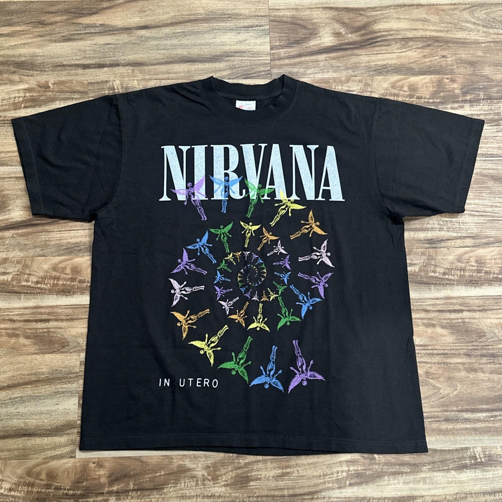 26 VINTAGE NIRVANA 1993 IN UTERO T-SHIRT RAINBOW DANCING ANGELS Reprint XL Unisex T-Shirt XL