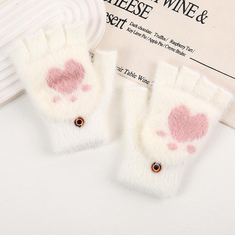 

Вязаные перчатки без пальцев с кошачьими лапками в корейском стиле для женщин - Теплые и ветрозащитные для осени/зимы One Size белый