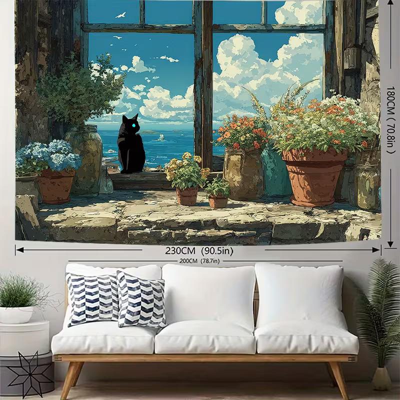 2D Seaside Cottage Kitty Vintage Garden Baby Shower Birthday Photography Backdrop 47.2x31.5inch/120*80cm