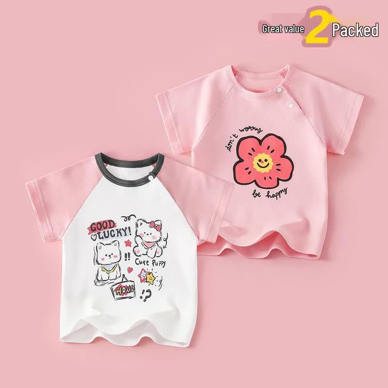 Duoxi Luka Kids 2-Pack Cartoon Cotton Summer Short-Sleeve Tops 110