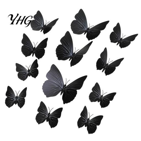 Halloween Theme Wall Accents 12Pcs 3D Black Butterfly Stickers, Removable PVC Decals for DIY Stickers Home Decor Party Decor, Self Adhesive