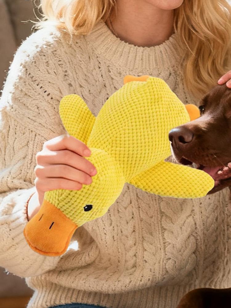 Dog sleeping with a dog hug duck toys to relieve boredom of little yellow duck pet interactive plush doll pet supplies