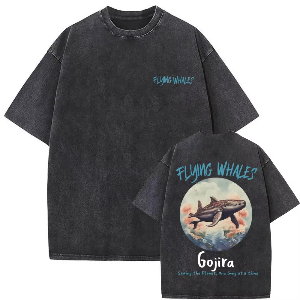 2026 Summer Fashion Trendy Tee Washed Vintage Metal Band Gojira T-shirt From Mars To Sirius Flying Whales Snake Graphic T-shirts