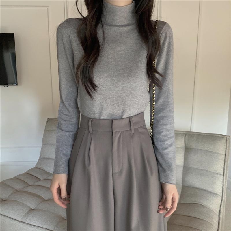 Sky blue sweet versatile bottoming shirt women's spring slim-fitting and thin semi-turtleneck long-sleeved top