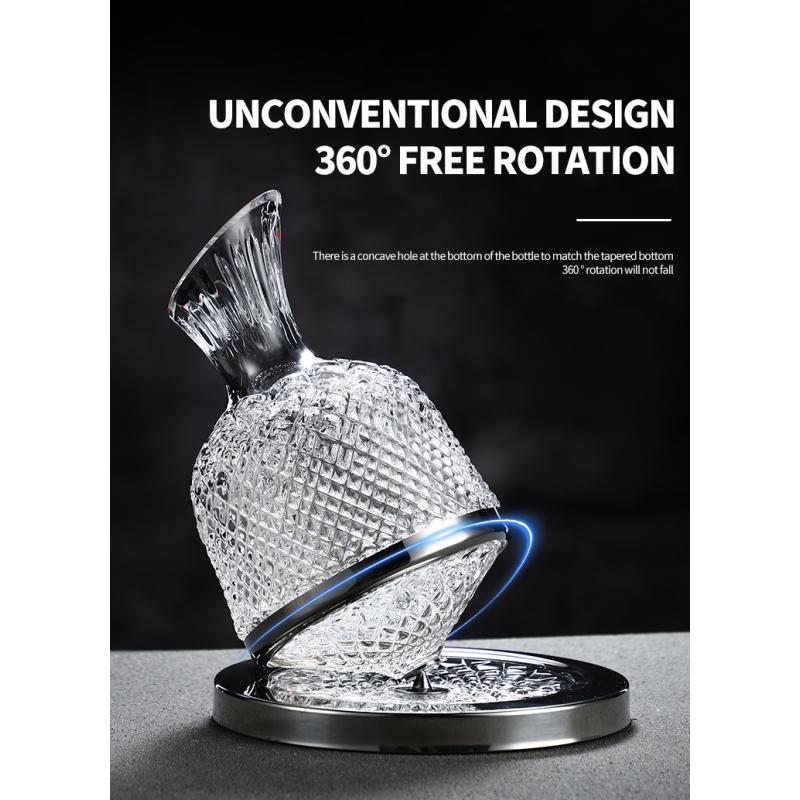 High Grade Crystal Glass 360 Rotating Decanter Tumbler 1500ml Decanter Wine Dispenser Aerator Mirror Jug Gift Bar Decoration