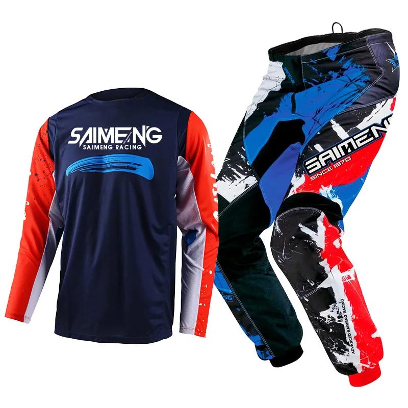 TAILLE 20 22 24 26 28 saimeng ensemble d'équipement pour enfants enduro motocross maillot pantalon mx kits moto VTT Course Off Road pour jeunes combinaison
