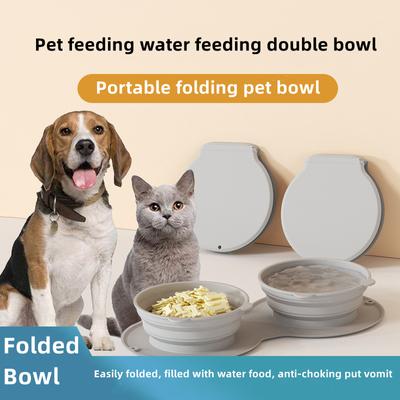 Bol d'alimentation pour chien, Double bol d'eau Portable en Silicone pour l'extérieur, bol pliable pour chat, voyage pour animaux de compagnie, Anti-étouffement, vomissement, bol de nourriture lente