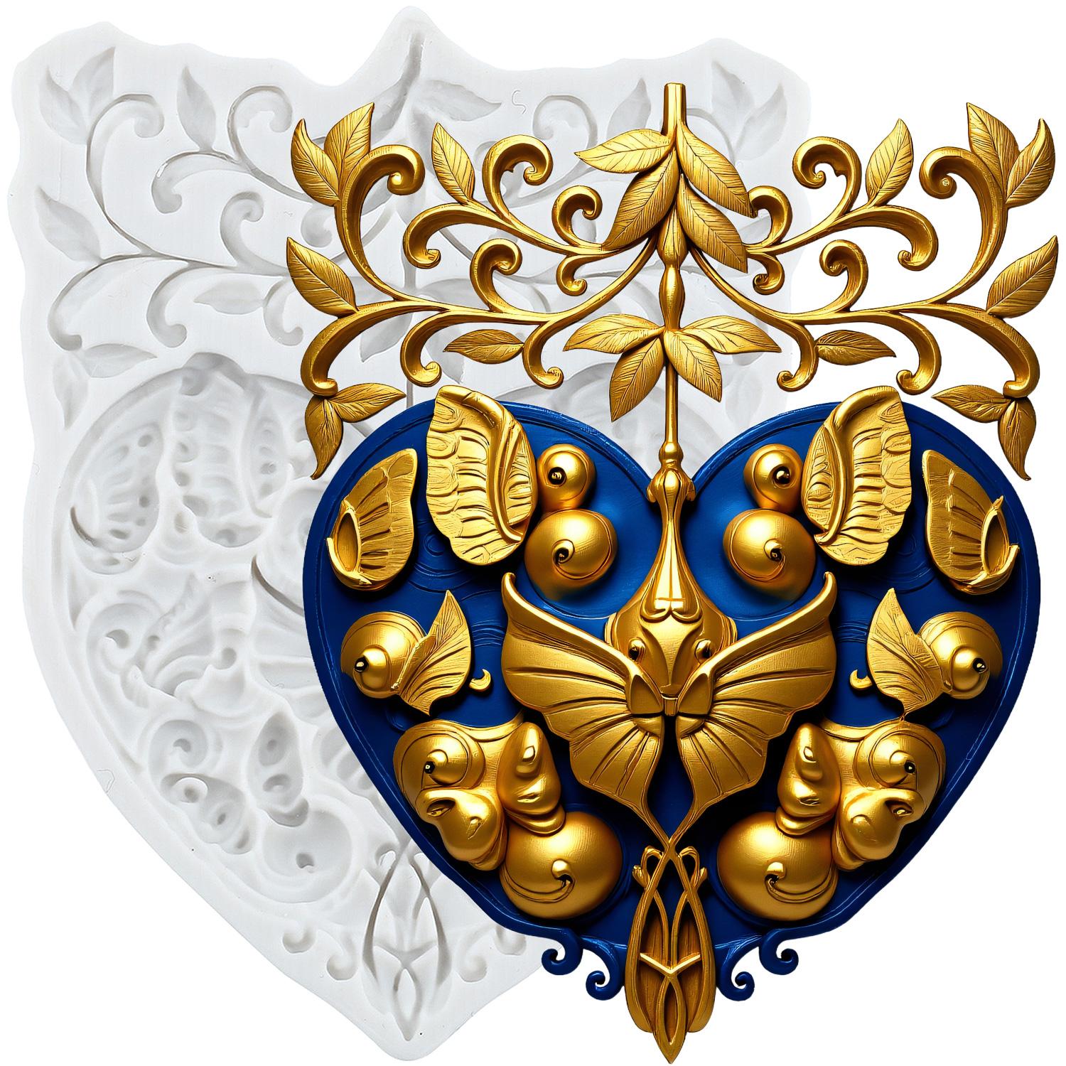 

Силиконовая форма в стиле барокко Рельефный цветок Формы для мастики Инструменты для украшения торта Топпер для кекса Конфеты Смола Глина Шоколад Форма для гампасты серый