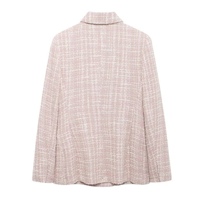 Western Style 2024 Autumn and Winter New Women Texture Double Breasted Long Sleeve Lapel Blazer Outerwear 9192156