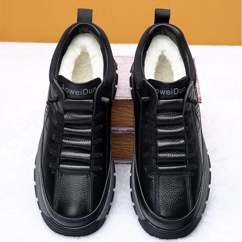 Men's soft elastic winter warm cold wool lining leather snow boots thick bottom non-slip wear outdoor casual sneakers cotton boots