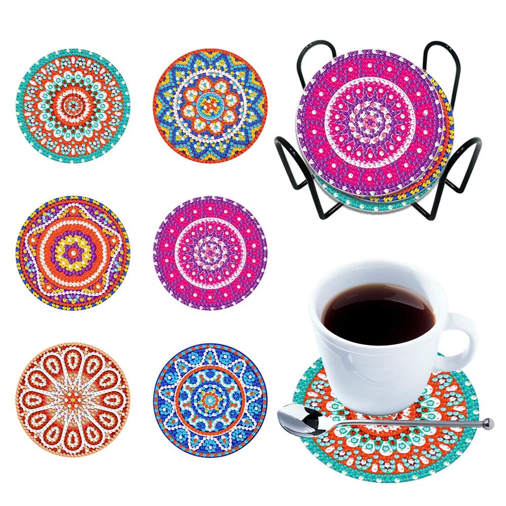 6/8PCS Diamond Painting Coasters Cartoon Animal Wooden Diamond Mosaic Art Drink Cup Pad Table Placemat Home Decor Christmas Gift