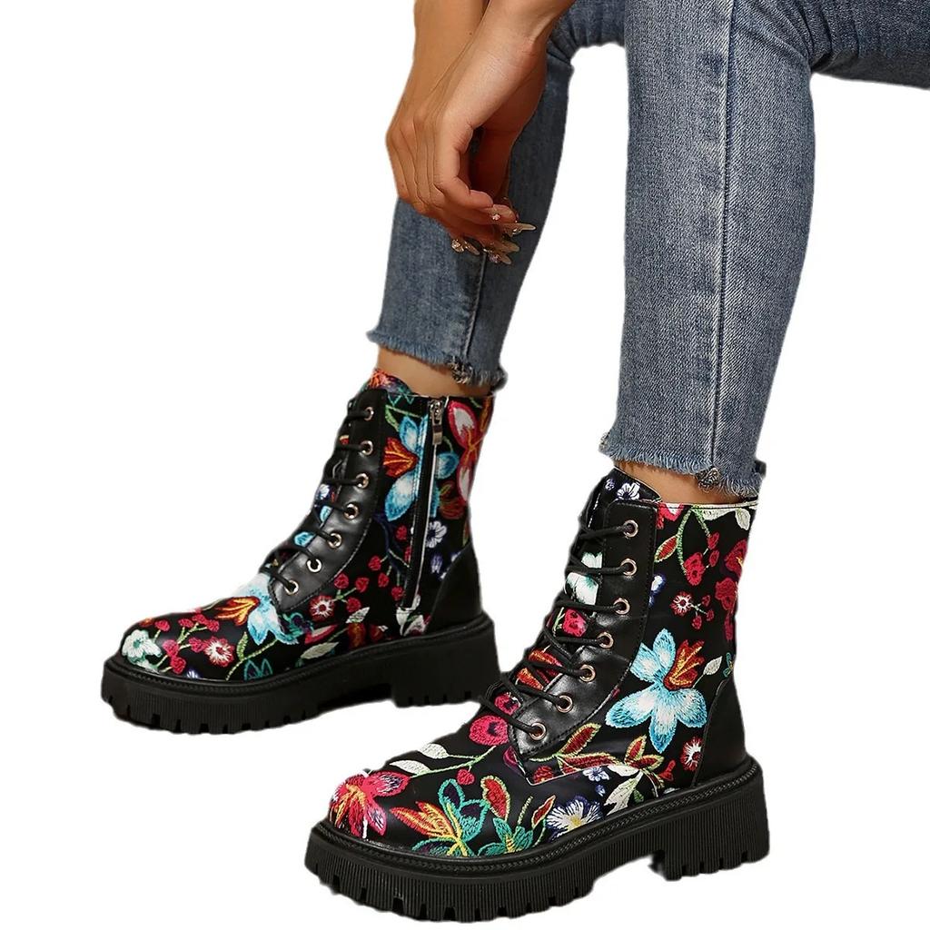 Neue Exquisite Damenstiefel Seitlicher Reißverschluss Dicker Absatz Dicke Sohle Britischer Stil Modestiefel Modetrend Vielseitige Kurze Stiefel