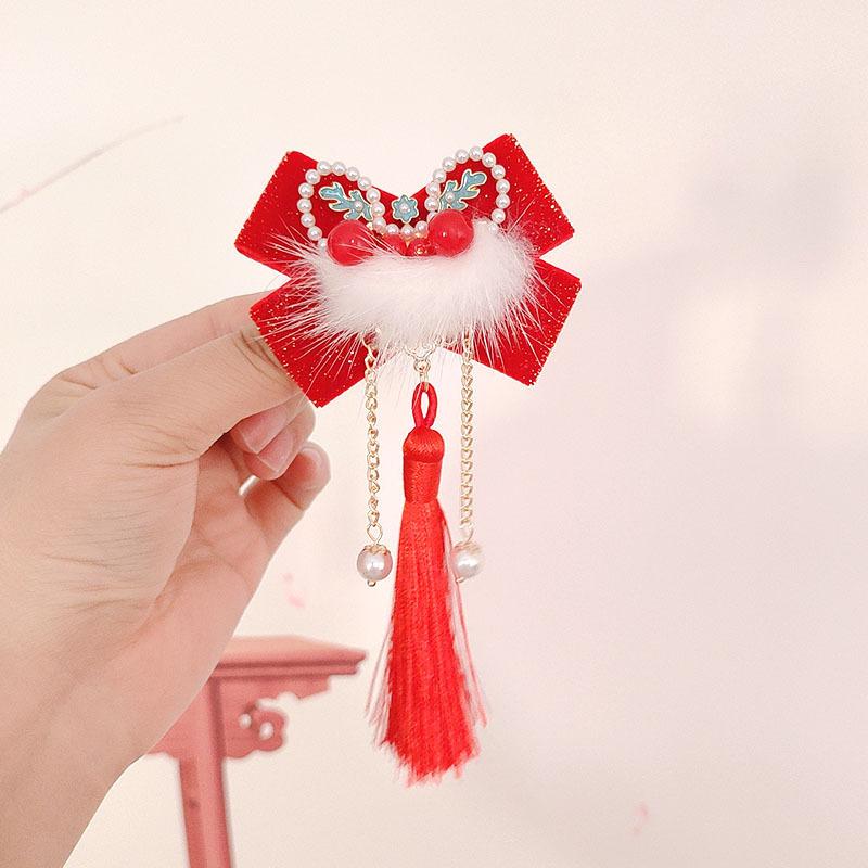 2024 New Chinese New Year Hair Clip Hanfu Accessories Chinese Style Children Cute Tassel Hair Clip Princess Hair Clip Headwear