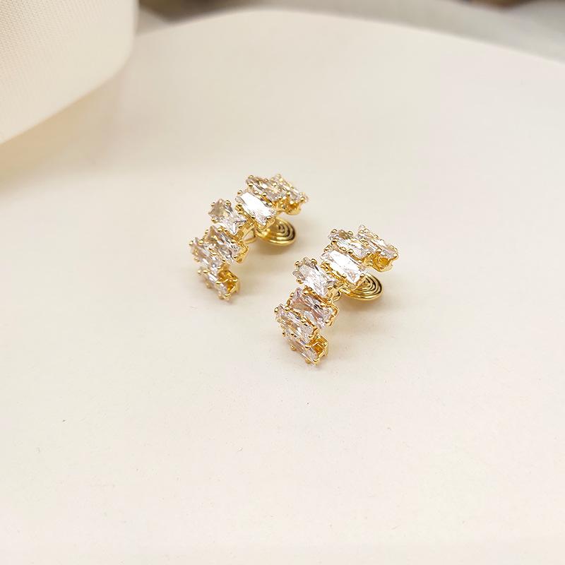 French Luxury Zircon C-Shaped No-Piercing Earrings for Women