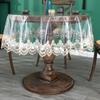 Lace Embroidered Round Tablecloth Soft PVC Clear Double Layered Table Cover Dust-proof and Easy To Clean Dining Table Mat Waterproof Cushion Cover