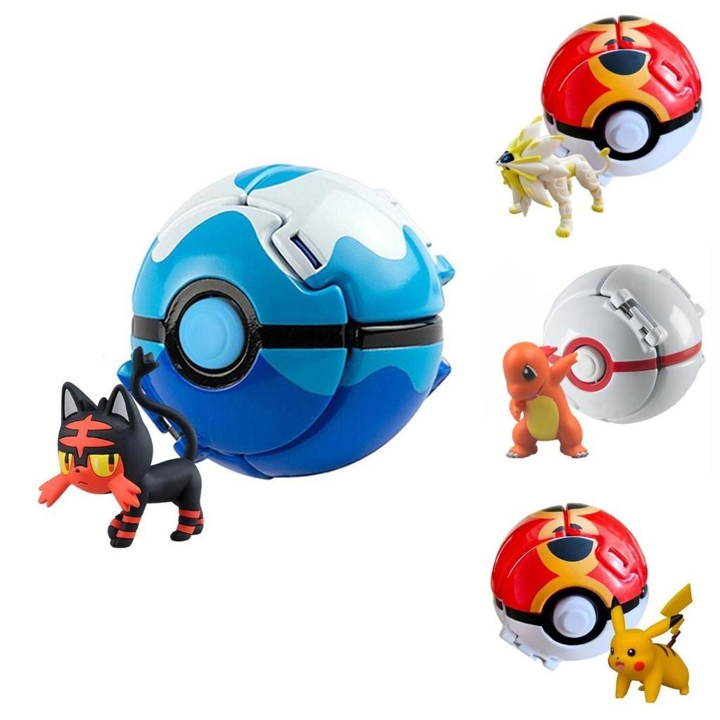 Pokemon Poke Ball Elf Figure Model Toy Pikachu Charmander Litten Rockruff Game Anime Figure