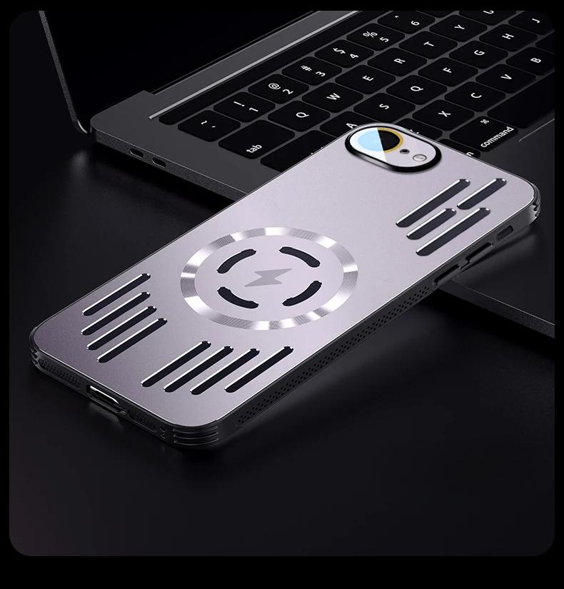 Case For iPhone 16e Metal Heat Dissipation Shockproof Magnetic Case For iPhone 16 E 15 14 Plus 13 12 Pro Max Magsafe Aluminium Alloy Hard Cover