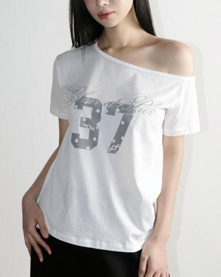 Maegolenseoul 37Dot One-Shoulder Oversized T-Shirt White