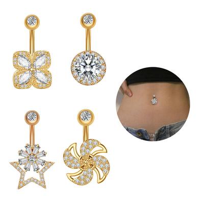 316L 14G Windmill Star CZ Stainless Steel Rotatable Navel Belly Button Ring Piercing Navel Jewelry for Women Girls