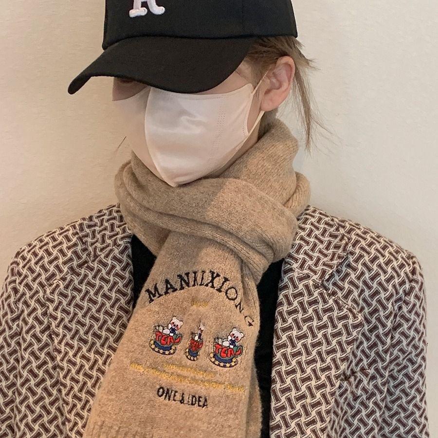 Шерстяной Вязаный Шерстяной Медведь Подарок Шарф для Женщин на Зиму Новый Высококачественный Рождественский Красный Корейский Стиль Все Подходит Шарф