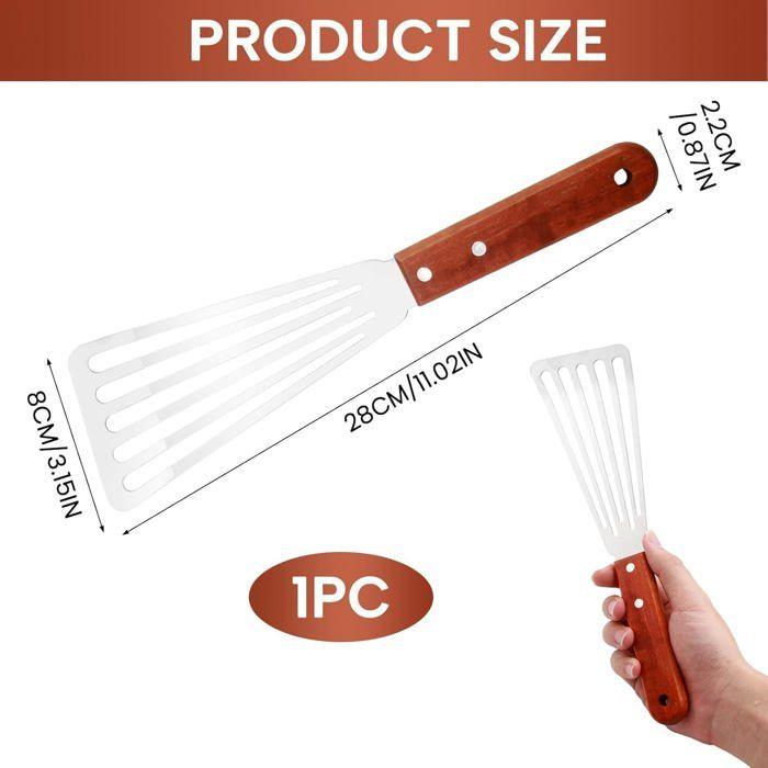 Spatule - AIMOONSA - Acier-Bois - Acier inoxydable - Manche bois massif anti-chaleur - Lame ajourée flexible