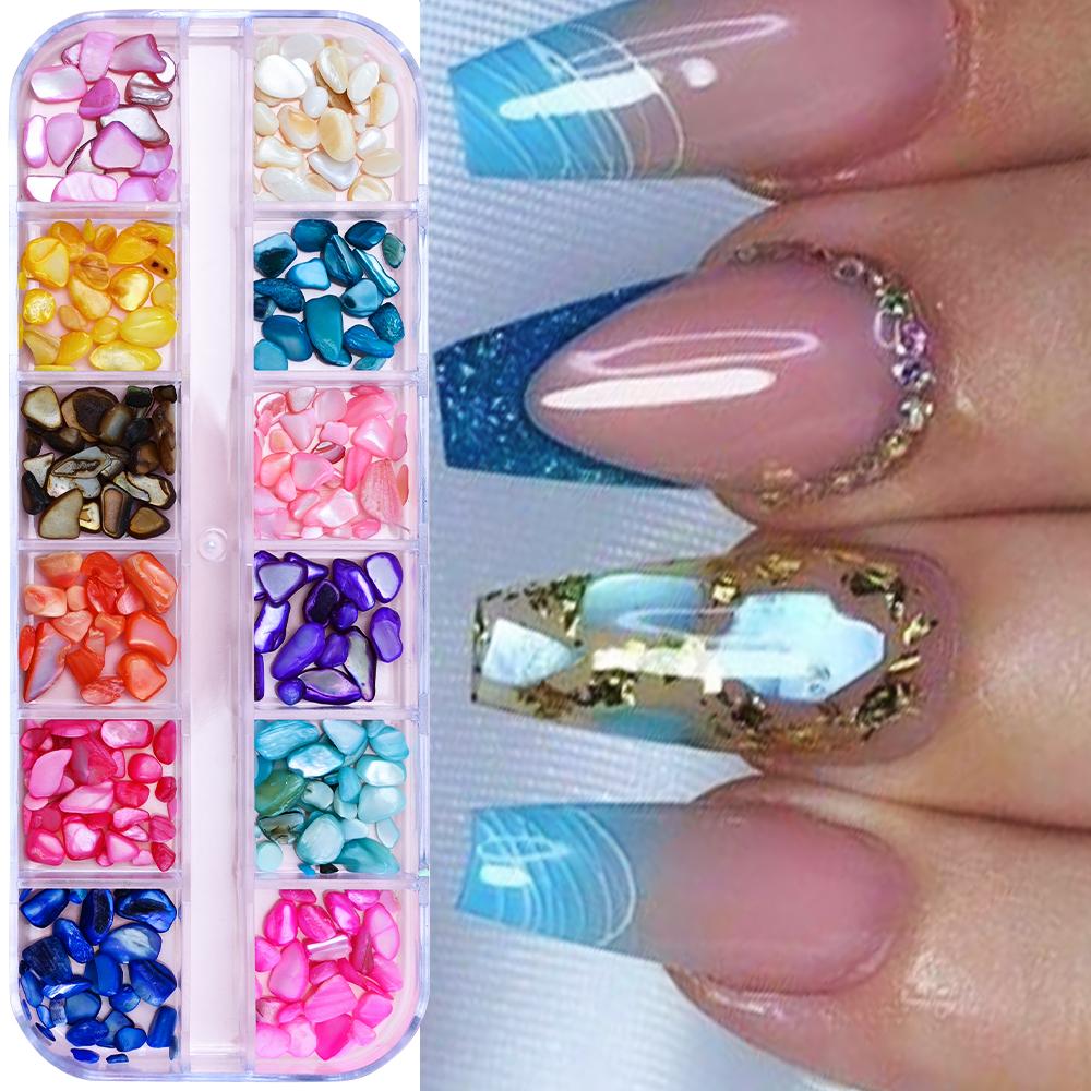 12 Grids Abalone Seashell Nail Art Slices Holographic 3D Mermaid Irregular Nail Art Glitter Flakes Manicure Sparkly Decoration T
