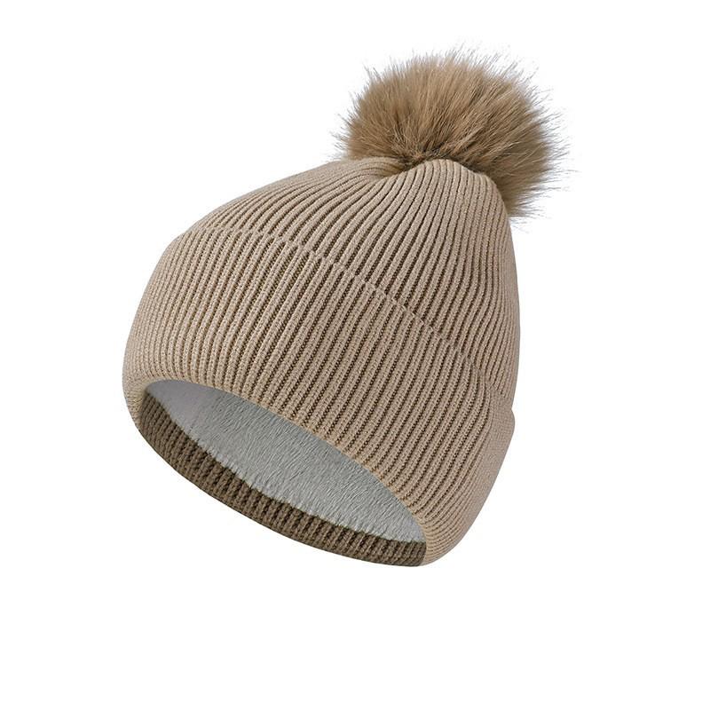 Knitted Hat Scarf Set Women's Autumn Winter Thick Fur Ball Wool Hat Outdoor Ear Protection Warm Hat