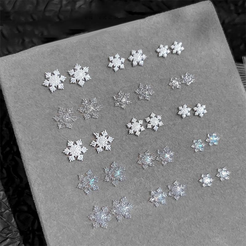 50pcs Christmas Sparkling White Transparent Snowflake Nail Charms Accessories Glitter Resin Snow Nail Decoration For Manicure