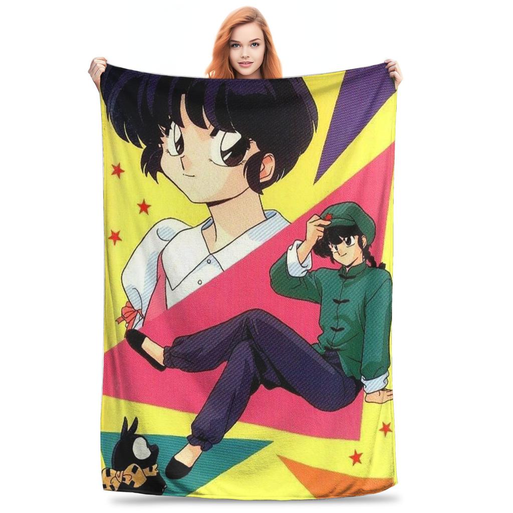 P-chan Ryoga Lost Pig Ranma 1⁄2 Adventure Comedy Blankets Flannel Sofa Throw Blanket for Bedroom Office Throws Bedspread Quilt