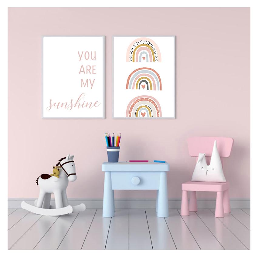 Are My Sunshine Quotes Painting Nursery Wall Art Poster Nordic Wall Pictures Kids Baby Room Decor Pink Rainbow Canvas Print You