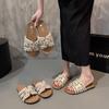 Pearl French holiday cool slippers women's summer wear 2025 new flat-bottomed non-slip with skirt gentle one-word slippers