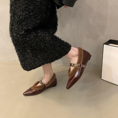 Französische Herbst- und Winterwolle Baumwollschuhe Einzelne Schuhe Damenschuhe Neue spitze High-End Leopardenmuster Mary Jane Abendschuhe