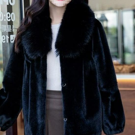 Women's Fashion Faux Mink Fur Coat with Large Collar and Velvet Detailing
