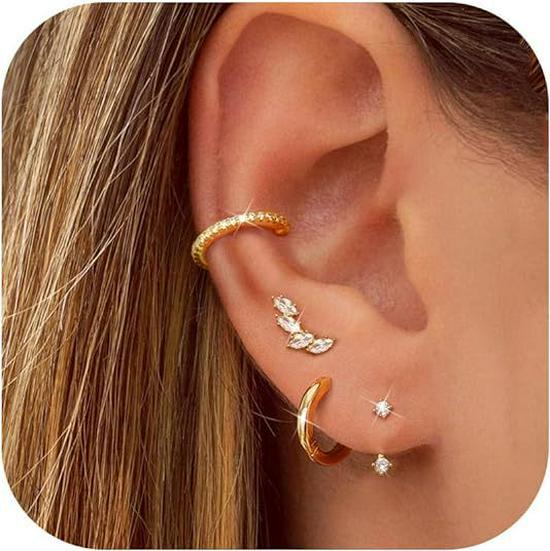Gold-Plated Brass Hoop Earrings Fashion Set - European & American Design