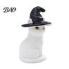 Halloween Party Decoration Cat Figurine, Resin Witch Hat/Moon/Pumpkin/Skull Statue Durable for Tabletop, Mantel, Shelf, Desk Decor Smooth Surface