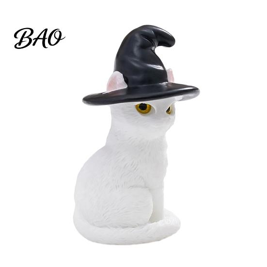 Halloween Party Decoration Cat Figurine, Resin Witch Hat/Moon/Pumpkin/Skull Statue Durable for Tabletop, Mantel, Shelf, Desk Decor Smooth Surface