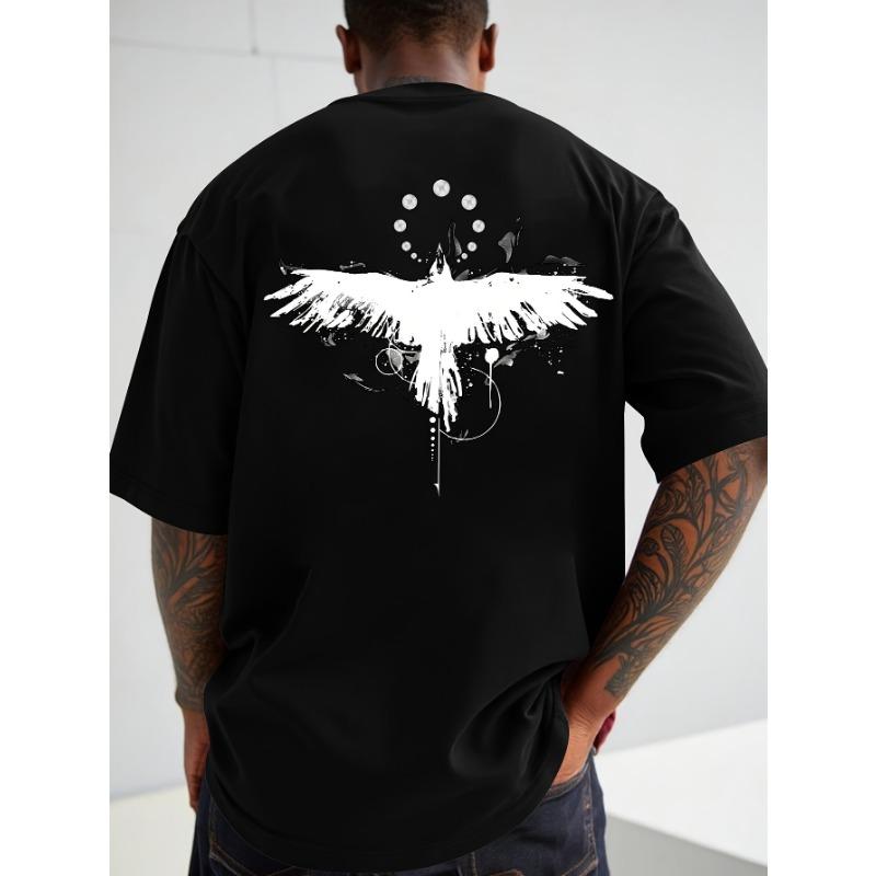Men s fashion creative design gray bird print casual short-sleeved T-shirt L