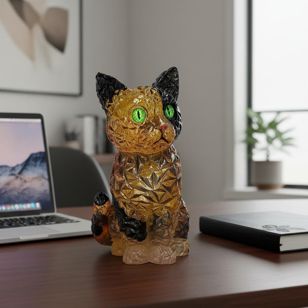 Fake Crystal Animal Sculptures Cat/Dog Figurines Resin Collectible Art Clear Statue for Home Office Shelf Desk Decor