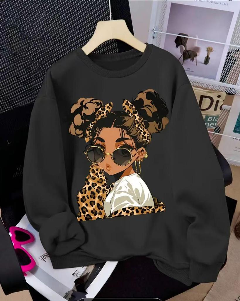 Women's Casual American Retro Sunglasses Print Hoodie
